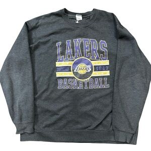 LA Lakers Basketball Sweatshirt XL Crewneck NBA Los Angeles Gray Purple Comfy